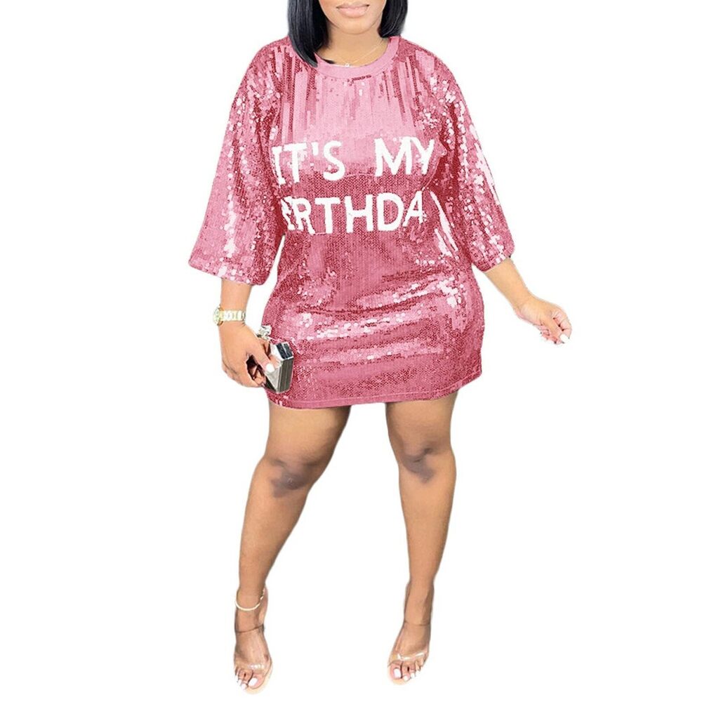 7222 Its My Birthday Dress Sequin Shirt Dress Glitter T Shirt Dress Crew